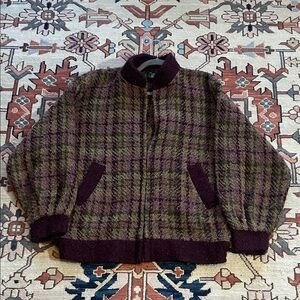 Vintage made in Ireland Teddy Jacket - Tartan Plaid Weaved.